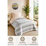 Tek Kişilik Pike Çift Taraflı Kapitone Pike ve Yatak Örtüsü Takımı – 160x230 cm Desenli (Çarşafsız) (Bej, Tek)