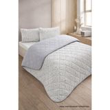 Tek Kişilik Pike Çift Taraflı Kapitone Pike ve Yatak Örtüsü Takımı – 160x230 cm Desenli (Çarşafsız) (Beyaz-Gri, Tek)