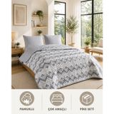 Tek Kişilik Pike Çift Taraflı Kapitone Pike ve Yatak Örtüsü Takımı – 160x230 cm Desenli (Çarşafsız) (Gri, Tek)
