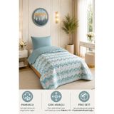 Tek Kişilik Pike Çift Taraflı Kapitone Pike ve Yatak Örtüsü Takımı – 160x230 cm Desenli (Çarşafsız) (Yeşil, Tek)