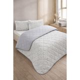 Tek Kişilik Pike Çift Taraflı Kapitone Pike ve Yatak Örtüsü Takımı – 200x230 cm Desenli (Çarşafsız) (Beyaz-Gri, Çift Kişilik)
