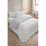 Tek Kişilik Pike Çift Taraflı Kapitone Pike ve Yatak Örtüsü Takımı – 200x230 cm Desenli (Çarşafsız) (Beyaz-Gri, Çift Kişilik)