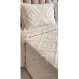 Tek Kişilik Ponponlu Yatak Örtüsü ( Takım 2 Parça ) Yatak Örtüsü ve 1 Yastık Kıılıf - 160 x 232 cm - Ekru