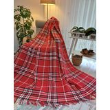 Tek Kişilik Skoç Battaniye, Scotch Battaniye,Throw Battaniye150*200 cm (Kırmızı-Beyaz) Sevgililer Günü Hediyesi