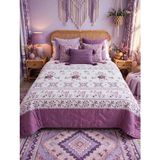 Tek Kişilik Yatak Örtüsü 155X215 cm - Elyaf Dolgulu - Kapitone Dikişli - Çift Taraflı Kullanım - Mor