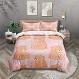 Tek Kişilik Yatak Seti Kahverengi Ayı Nevresim Çocuklar Için Yumuşak Hipoalerjenik Mikrofiber Yorgan Kılıfı, Fermuarlı 1 Nevresim 135X200 cm + 2 Yastı