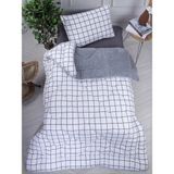 Tek Kişillik Welsoft Kare Desenli Beyaz Yorgan Seti Battaniye - Yorgan ve Yastık Kılıflı - 155 x 215 cm