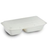 Tek Kullanımlık Doğal Şeker Kamışı Kapaklı Tabak (270x150x48 1200 ML. 2 Bölmeli)