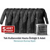 Tek Kullanımlık Hasta Önlüğü 5 Adet Nonwoven Kumaş Uzun Kollu Standart Beden Siyah
