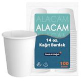 Tek Kullanımlık Kağıt Bardak, Baskısız Sızdırmaz 100 Adet Dayanıklı Sıcak ve Soğuk İçecek için Beyaz Baskısız Kağıt Bardak, Kağıt Kahve Bardak, Partiler, Piknikler, Eventler ve Geziler (14oz / 400ml)
