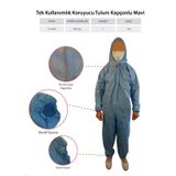 Tek Kullanımlık Koruyucu Tulum Fermuarlı Kapşonlu Mavi