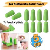 Tek Kullanımlık Kulak Tıkacı (5 Çift) 36 Db Pu Pamuk Tıkaç Gürültü Ses Önleyici Yüzme Su Koruyucu