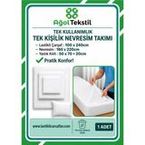 Tek Kullanımlık Nevresim Seti Tek Kişilik (1 Lastikli Çarşaf + 1 Yorgan Kılıfı + 1 Yastık Kılıfı) - Beyaz - 160 x 220 cm