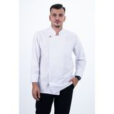 Tek Kuş Gözlü Gabardin Şef Gömlek Aşçı Kıyafeti Chef Aşçı Forması - Beyaz
