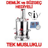 Tek Musluklu Odunlu Kömürlü Çay Semaveri Odunlu Kömürlü Semaver - 5 Litre - Demlik 1 Litre