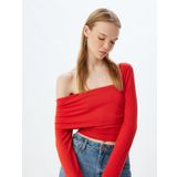 Tek Omuz Bluz Asimetrik Yaka Drapeli Uzun Kollu Slim Fit