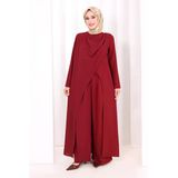 Tek Omuz Gold Toka Detaylı Tunik Pantolon Takım 8698 Bordo