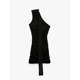 Tek Omuz Tül Detaylı Slim Fit Bodycon Mini Abiye Elbise