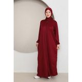 Tek Parça Başörtülü Düz Renk Kadın Namaz Elbisesi - 12R-Bordo - 2XL