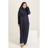 Tek Parça Başörtülü Düz Renk Kadın Tesettür Namaz Elbisesi - 00400 Lacivert - 4XL