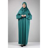 Tek Parça Başörtülü Düz Renk Kadın Tesettür Namaz Elbisesi - 00410 Haki - 2XL