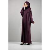 Tek Parça Başörtülü Düz Renk Kadın Tesettür Namaz Elbisesi - Antrasit - Mor - XL