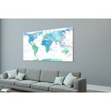 Tek Parça Detaylı Kanvas Dünya Haritası - Coğrafya Öğrenme Aracı - Mavi Temalı 110X60CM - Açık Mavi