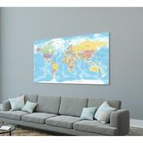 Tek Parça Detaylı Kanvas Dünya Haritası - Coğrafya Öğrenme Aracı - Mavi Temalı 110X60CM