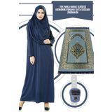 Tek Parça Namaz Elbisesi - Lacivert - 5015 Ve Seccade Ve Zikirmatik - Üçlü Takım