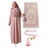 Tek Parça Namaz Elbisesi - Seccade - Tesbih - İbadet Seti Gül Kurusu