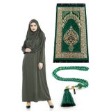 Tek Parça Namaz Elbisesi - Seccade - Tesbih - İbadet Seti - Haki