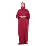 Tek Parça Namaz Elbisesi Seti, Viskon Yumuşak Tesettür Abaya, Rahat Hazır Şal Başörtüsü Takım Kırmızı Standart