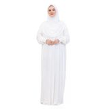 Tek Parça Namaz Elbisesi Seti, Viskon Yumuşak Tesettür Abaya, Rahat Hazır Şal Başörtüsü Takım Krem Standart