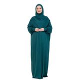 Tek Parça Namaz Elbisesi Seti, Viskon Yumuşak Tesettür Abaya, Rahat Hazır Şal Başörtüsü Takım Zümrüt Standart