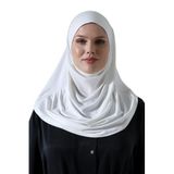 Tek Parça Pratik Namaz Başörtüsü, Hazır Geçmeli Tesettür Şal - Beyaz
