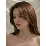 Tek Sıralı Kalp Figürlü Kristal Taşlı Choker Tasma Silver Gold Kolye