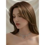 Tek Sıralı Kalp Figürlü Kristal Taşlı Choker Tasma Silver Renk Kolye
