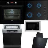 Teka Ankastre Set, Hak 625 Bk Siyah Fırın, Gbe 64002 Siyah Cam Ocak, Atv 60 Siyah Davlumbaz, Ms 620 Bıs Ankastre Mikrodalga Fırın, Dsı 46750 Ss Yarı Ankastre Bulaşık Makinesi