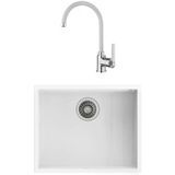 Teka SQUARE 50.40 Arctic White Tezgah Altı Granit Eviye + IN 995 FW Beyaz Kuğu Mutfak Bataryası Seti