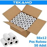 TEKAMO 56X12 Beyaz Yazar Kasa Pos Rulosu 50 Adet Termal Rulo Sarf Malzemeler