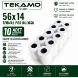 Tekamo 56X14 Termal Pos Yazarkasa Rulosu 10 Adet 1 Paket - Beyaz