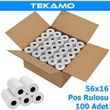 TEKAMO 56x16 Yazar Kasa Pos Rulosu Beyaz 100 Adet Ölçü ile Uyumlu Thermal Rulo