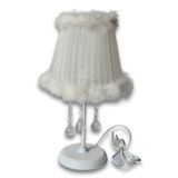 TEKAY AYDINLATMA Krem Tüylü Taşlı Yatak Odası Abajur Beyaz Metal Ayaklı KREM