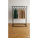 Tekerlekli Ayaklı Metal Elbise Askılık 150X100X45 - Seçenek 1 - Ahşap