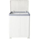 Tekerlekli Çamaşır Sepeti, 100 L Kapasiteli, Beyaz, Plastik, Katlanır Kapaklı, Modern Tasarım (Antrasit) - 00-Siyah - Beyaz