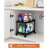 Tekerlekli Dikdörtgen 2 Katlı Raf Ünitesi - Banyo Mutfak Düzenleyici Organizer Raf