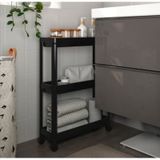 Tekerlekli Dikdörtgen 3 Katlı Raf Ünitesi Banyo Mutfak Düzenleme (495036410) Siyah