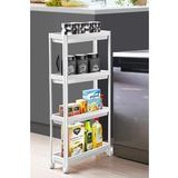 Tekerlekli Dikdortgen 4 Katli Raf Unitesi Beyaz Banyo Mutfak Duzenleyici Organizer Raf