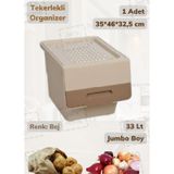 Tekerlekli Erzak Kutusu Bpa Free Sebzelik Soğanlık Hava Alır Oyuncaklık Krem 33 Lt