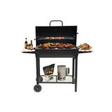 Tekerlekli Kömürlü Dikdörtgen Ahşap Sehpalı Bbq Dökme Demir Kömürlü Mangal Barbekü Izgara 1813-24S